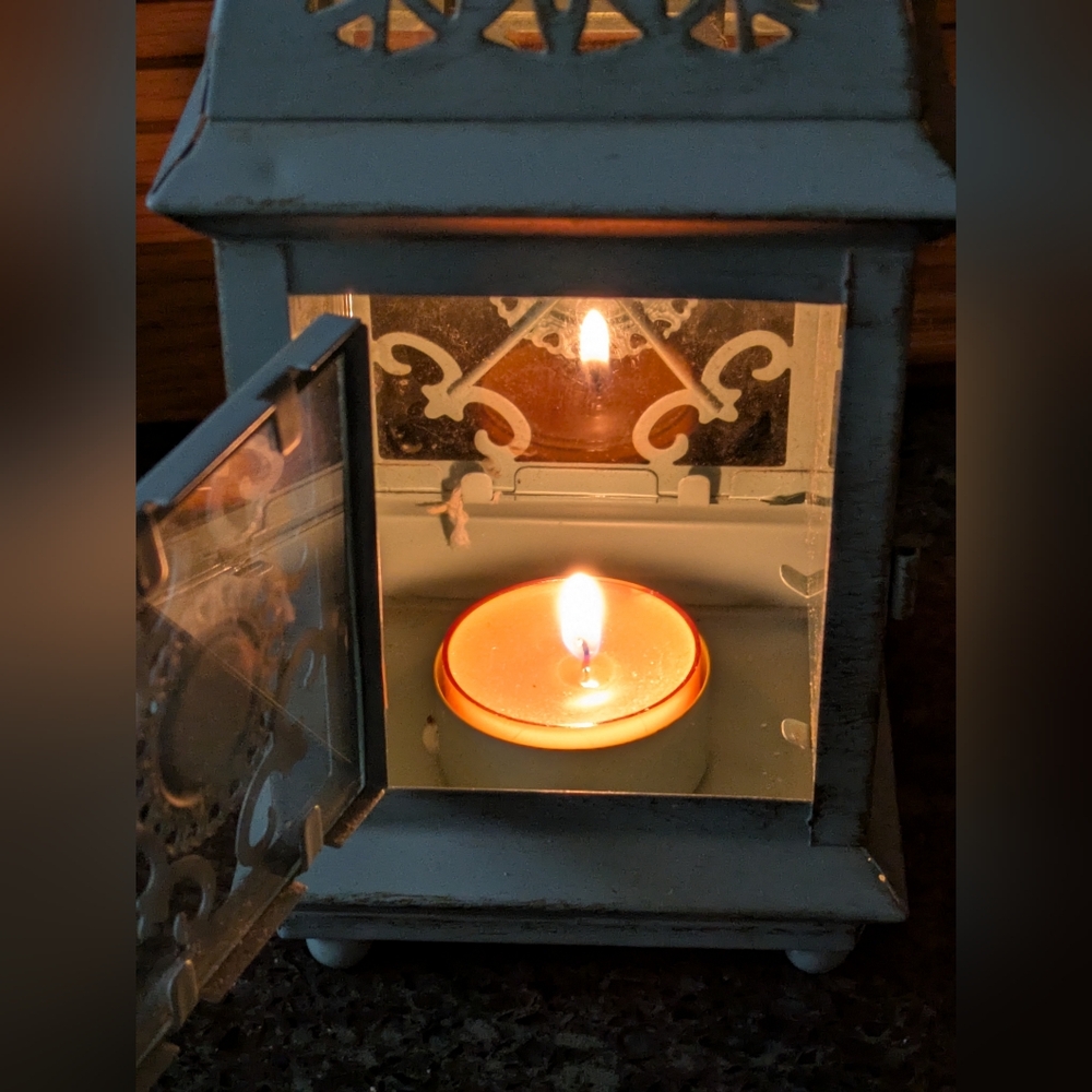 Pier 1 Cutwork Metal Votive Candle Lantern. Hanging or Tabletop. - Picture 3 of 10
